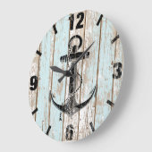 Vintage Nautical Anchor Stripes Wood Grote Klok (Hoek)