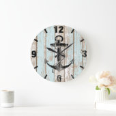 Vintage Nautical Anchor Stripes Wood Grote Klok (Huis)