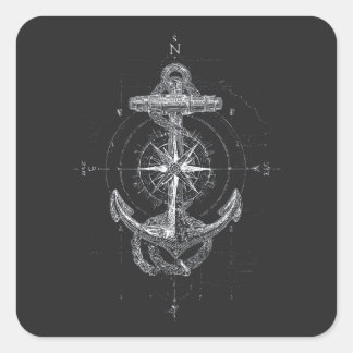 Vintage Nautical Anker Kompasroos Marine Vierkante Sticker
