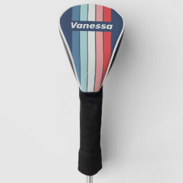 Vintage Nautical Blauwe Pin Streep met Naam Golfheadcover