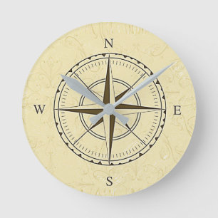 Vintage Nautical Compass Rose Ivory Ronde Klok