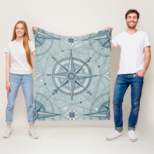 Vintage Nautical Kompasroos Patroon Fleece Deken (In situ)