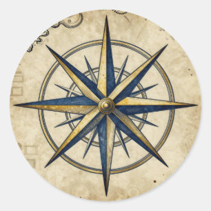 Vintage Nautical Kompasroos Ronde Sticker