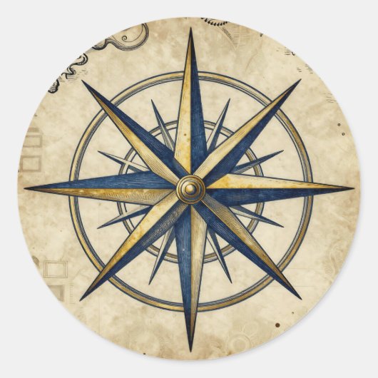 Vintage Nautical Kompasroos Ronde Sticker (Voorkant)