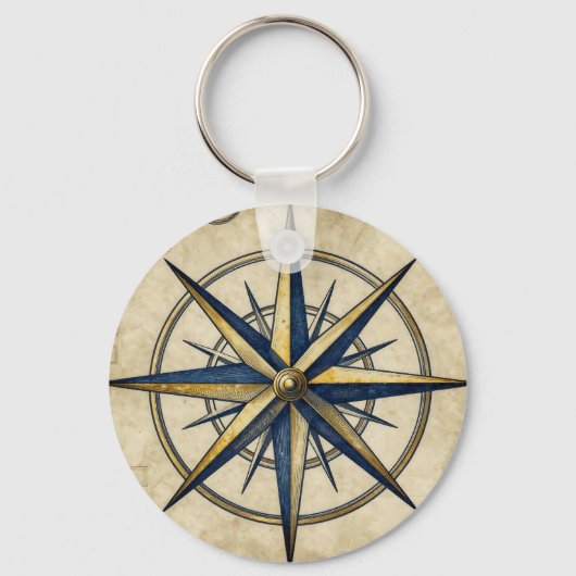 Vintage Nautical Kompasroos Sleutelhanger (Voorkant)