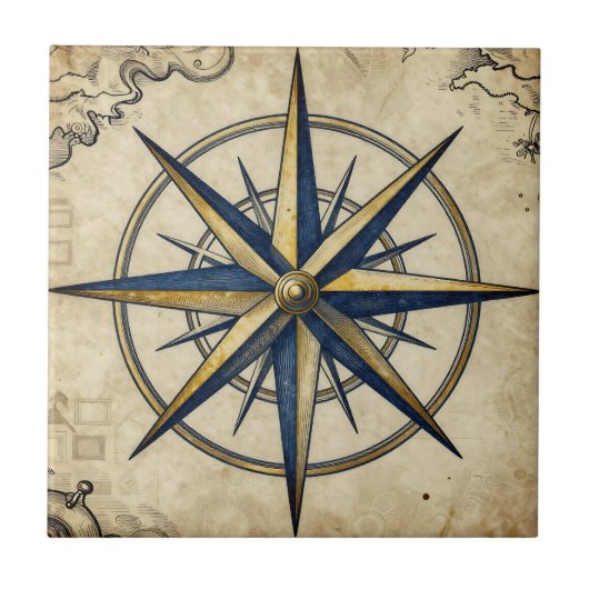 Vintage Nautical Kompasroos Tegeltje (Voorkant)