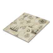 Vintage Nautical Map Pattern with Ships & Compass Tegeltje (Zijkant)