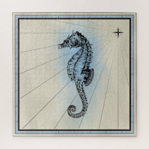 Vintage Nautical Swimming Seahorse Sea Horse Legpuzzel