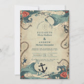 Vintage Nautical Waves & Rope Wedding Kaart (Voorkant)