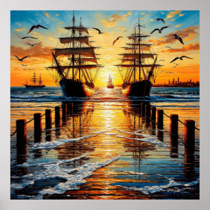 ⛵ Vintage Nautilus Decor Voor Kustkamer Stijl 🎁 Poster