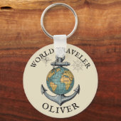 Vintage Nautilus Globe & Anker Sleutelhanger (Achterkant)