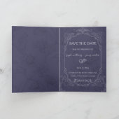 Vintage Navy Blauwe Bloemige Save the Date (Binnen)