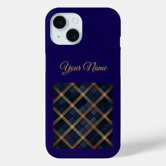 Vintage Navy Blauwe & Gouden Kerst iPhone 15 Hoes (Achterkant)