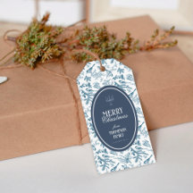 Vintage Navy Blauwe Vogel & Pijnboom Kerstcadeauta