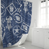 Vintage Navy Blauwe Zee Stempel Douchegordijn