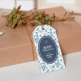 Vintage Navy Blue Bird & Pine Christmas Gift Tag Cadeaulabel
