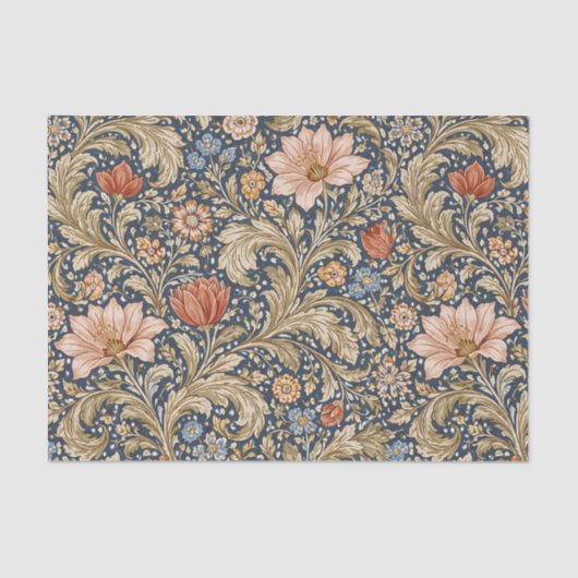 Vintage Navy Blue Floral Tissuepapier (Voorkant)