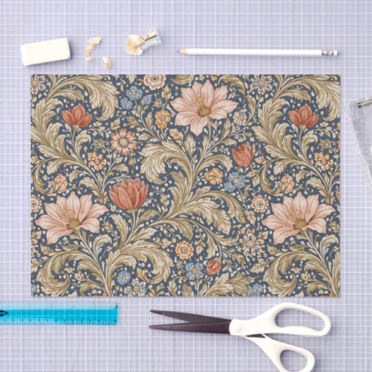 Vintage Navy Blue Floral Tissuepapier (Craft)