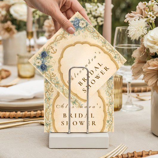 Vintage Navy Bruiloftsborrel aan de kust Servet