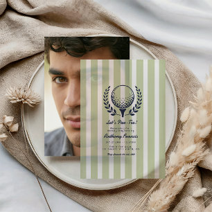 Vintage Navy & Pastel Sage Preppy Golf Verjaardag Vellum Uitnodigingen