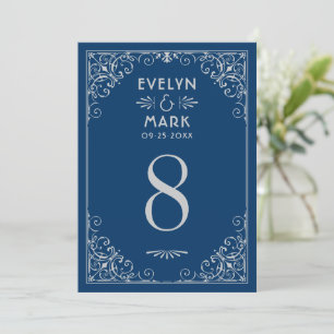Vintage Navy Zilveren Art Deco Tafelnummerkaart Kaart
