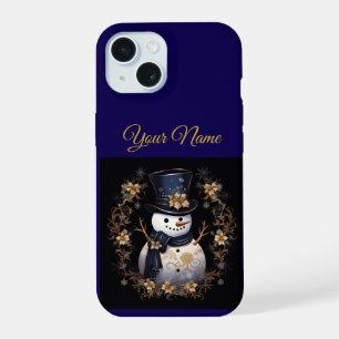 Vintage Navyblauw & Goud Kerst iPhone 15 Slim Case