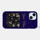 Vintage Navyblauw & Goud Kerst iPhone 15 Slim Case (Achterkant horizontaal)