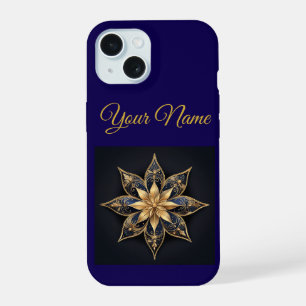 Vintage Navyblauw & Goud Kerst iPhone 15 Slim Hoes Case