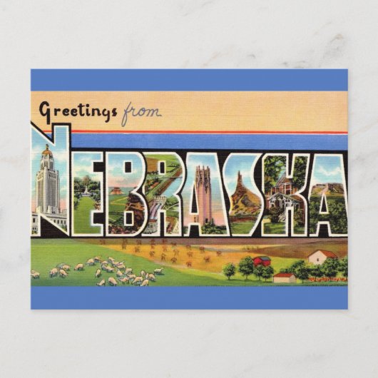 Vintage Nebraska Briefkaart (Voorkant)