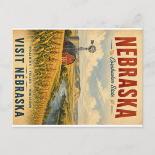 Vintage Nebraska Cornhusker State Reisposter met Feestdagenkaart