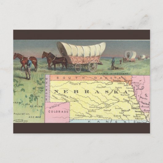 Vintage Nebraska Map Briefkaart (Voorkant)