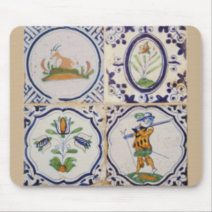 Vintage Nederlandse Delfts aardewerk 17e-eeuwse po Muismat