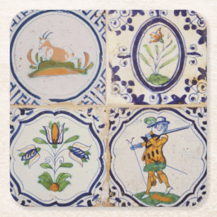 Vintage Nederlandse Delftsblauwe Tegels 17e-eeuwse Kartonnen Onderzetters
