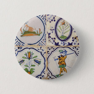 Vintage Nederlandse Delftsblauwe Tegels 17e-eeuwse Ronde Button 5,7 Cm