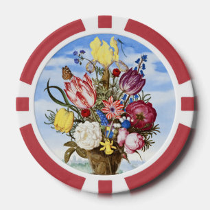 Vintage Nederlandse Gouden Eeuw Bloemstuk Stilleve Poker Chips