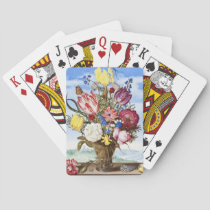 Vintage Nederlandse Gouden Eeuw Bloemstuk Stilleve Pokerkaarten