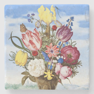 Vintage Nederlandse Gouden Eeuw Bloemstuk Stilleve Stenen Onderzetter