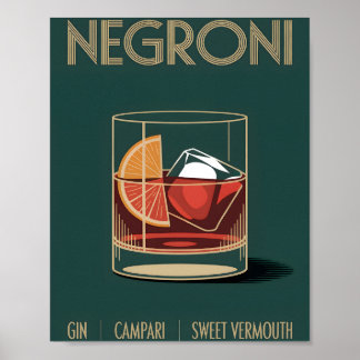 Vintage Negroni Cocktail Print for Home Bar Poster