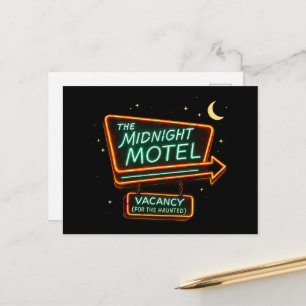 Vintage Neon Middernacht Motel Griezelen Halloween Briefkaart