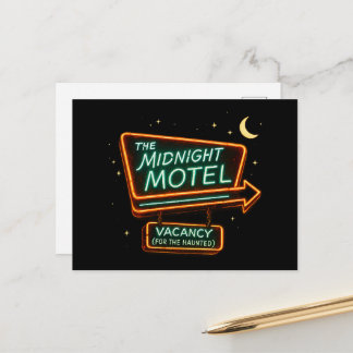 Vintage Neon Middernacht Motel Griezelen Halloween Briefkaart