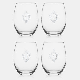 Vintage nepsilveren initialen in grijze monogram wijnglas zonder voet