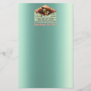 Vintage nestelende vogel roze turquoise roze briefpapier