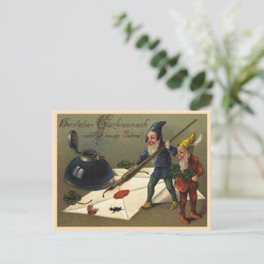 Vintage Neujahrskarte "Zwerge" Briefkaart (Staand voorkant)
