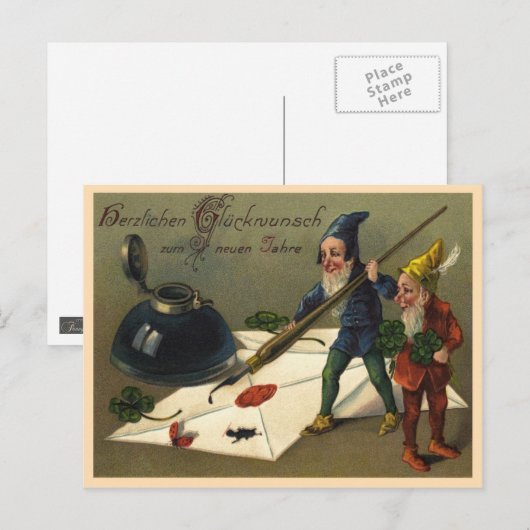 Vintage Neujahrskarte "Zwerge" Briefkaart (Voorkant / Achterkant)
