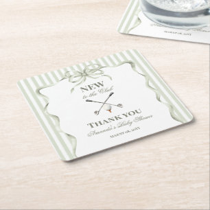 Vintage Neutraal Nieuw in de Club Golf Baby Shower Kartonnen Onderzetters