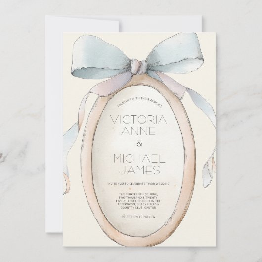Vintage Neutral Ribbons Wedding Invitation Kaart (Voorkant)