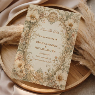 Vintage Neutrale Botanisch Save The Date