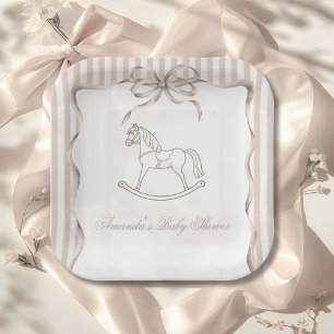Vintage Neutrale Schommelpaard Baby Shower Decorat Papieren Bordje