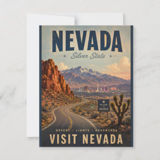 Vintage Nevada-reisposter met woestijnweg en Notitiekaartje