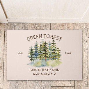 Vintage Nevelig Groen Bos Waterverf Blokhut Lodge Deurmat